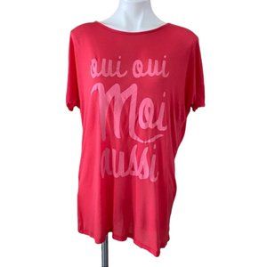 BCBG Oui Oui Moi Aussi Sheer Red Oversized Tee